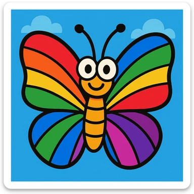 a butterfly in vibrant toon style, bright and colorful, cartoon look, rainbow pride colors sticker