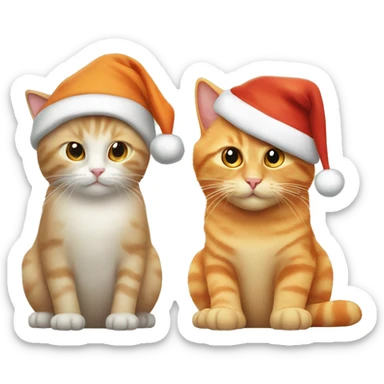 Orange cat and beige cat wearing a santa hat sticker