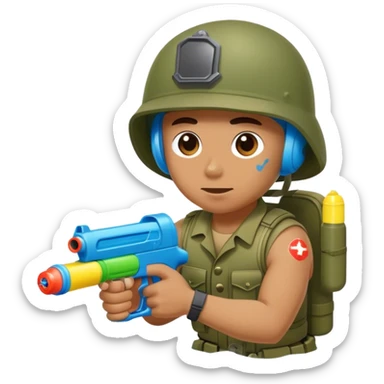 Soldier crawling with a water gun sticker