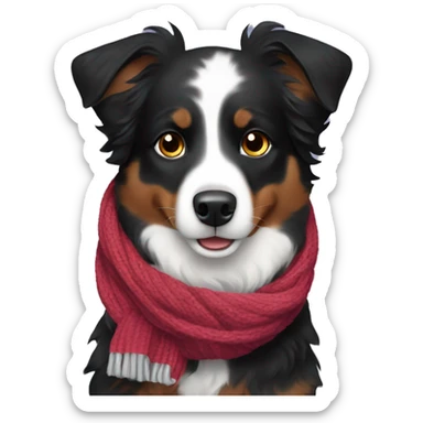Small black australian shepherd dog wearing a knit scarf sticker