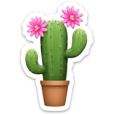 Cactus with pink flowers in a pot sticker