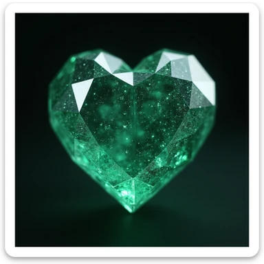 photorealistic emerald gemstone heart with sparkles and faceted texture sticker