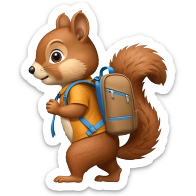 a squirrel walking with a backpack
 sticker