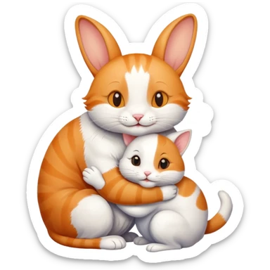 Smiling cat hugging a rabbit friend sticker
