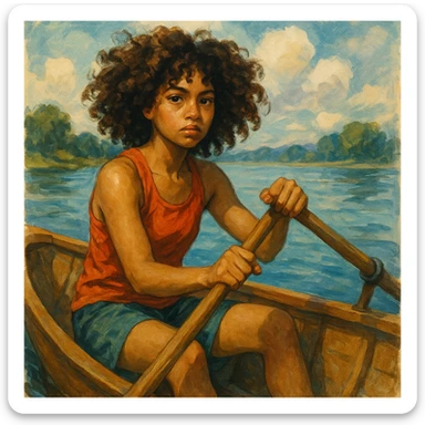 kıvırcık saçlı, kürek çeken kız, farklı stillerde sticker