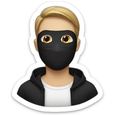 Man wear a black mask ao her mouth and white hear sticker
