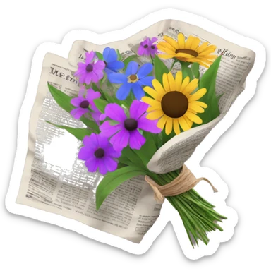 wildflower bouquet with newspaper wrapped around it sticker