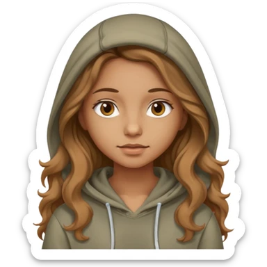 Girl with long and light brown hair and wear hoody and her hai is somethig betwwen curly and stright and her eyes is same color with her hair  sticker