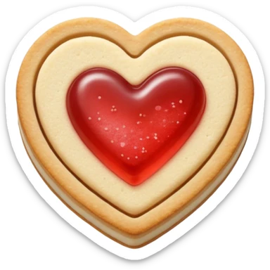 Realistic shortbread cookie in the shape of a heart with light red jelly middle filling and sprinkled powder sugar on top. sticker