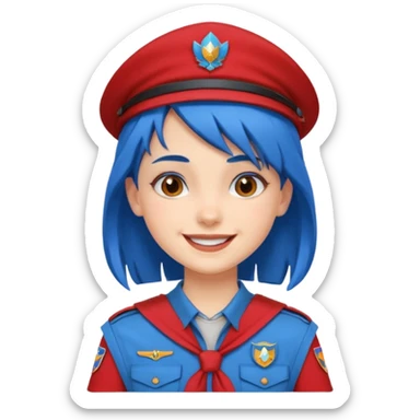 scout girl with red scout uniform, blue haired sticker