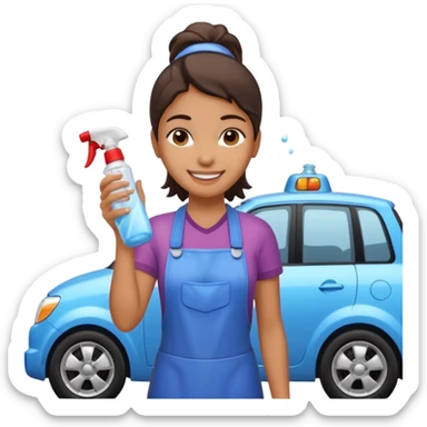 car washer woman with car  sticker