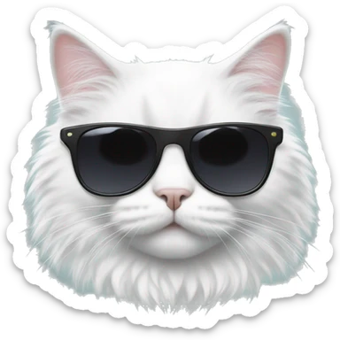 Fluffy white Cat with black sunglasses sticker