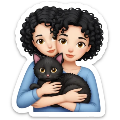 generate a woman with curly black hair huging a cat sticker