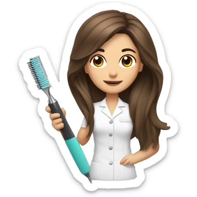 Esthetician with long brown hair an extraction tool sticker