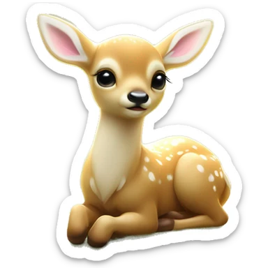 baby deer delicate shimmering angel wings resting peacefully in a lush magical meadow scene is soft golden glow with rays of sunlight filtering through the trees dreamy atmosphere sticker