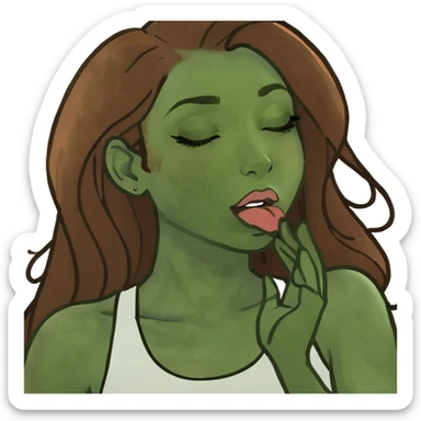 Girl with long brown copper hair, brow eyes, light tan skin, with a white fancy tank top-puckering lips and sending a kiss , and winking sticker