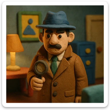 detective character, claymation style sticker