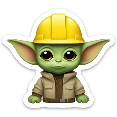 baby yoda foreman In a yellow construction helmet sticker