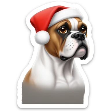 white boxer with santa hat sticker