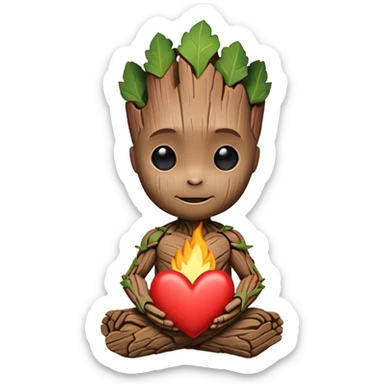 baby-groot with a hearth sticker