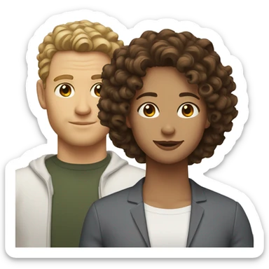 white man Brown curly hair and white woman Brown shoulder length hair sticker