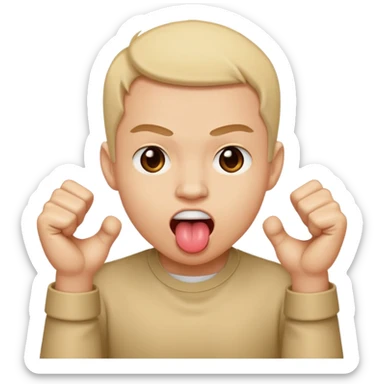 Tongue out face with two fists on top of eachother below the face sticker