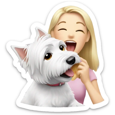 Westie dog licking owner sticker