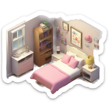 isometric-3d-cute-small-bedroom-teen-girl-interior sticker