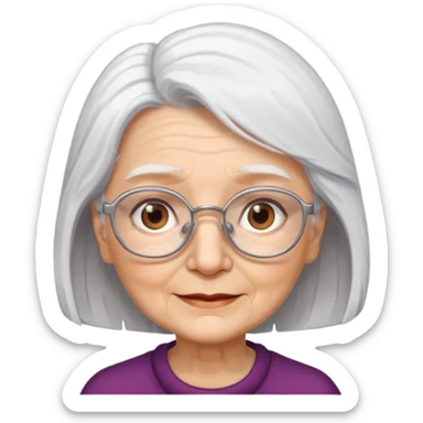 Create me emoji of an old lady. mid-size white hair to left side. Square glasses. Brown eyes. sticker