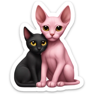 Pink sphinx cat cuddling black cat sticker