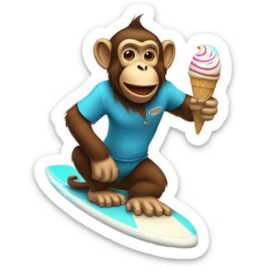 monkey eating icecream while surfing  sticker