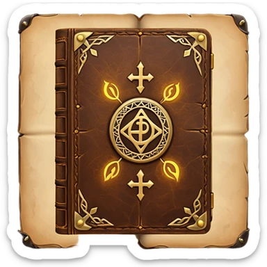 Spell Book – Old leather book with glowing runes and bookmarks sticker