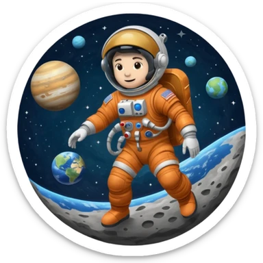 Astronaut rides planets sticker