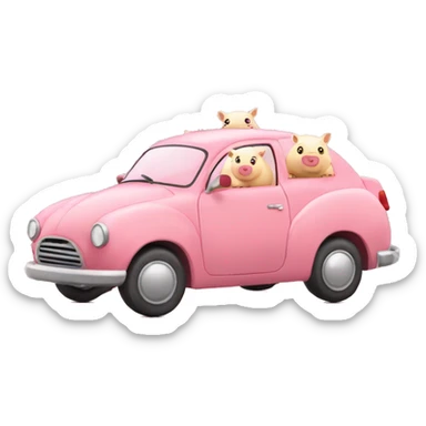 Coche de cerdito con corazones sticker