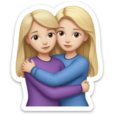 two girls who hug eachother. one has dark blonde hair and very pale skin, other has fair skin and blonde hair sticker