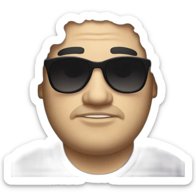 Fat white male with long curly black hair and sunglasses sticker
