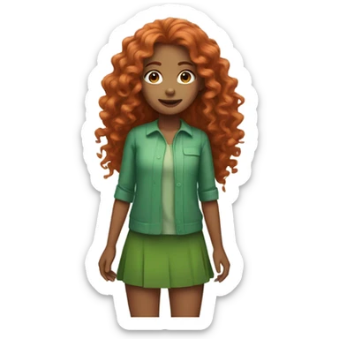 Girl with long curly red hair wearing green sticker