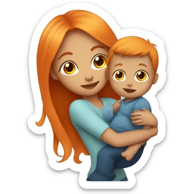Girl with long orange hair holding baby boy  sticker