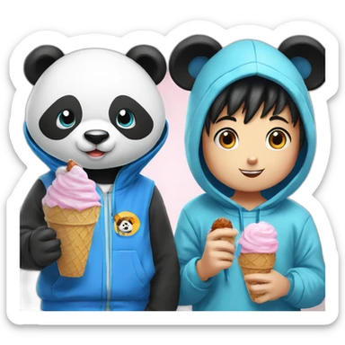 Panda eating ice cream And son goku with blue hoodie  sticker