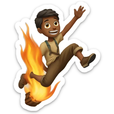 a boy leap above a campfire sticker