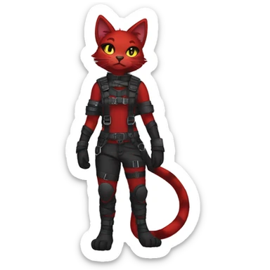 Anthro Edgy fursona cool anthro black red cat warrior Fakemon fursona harness collar techwear sticker
