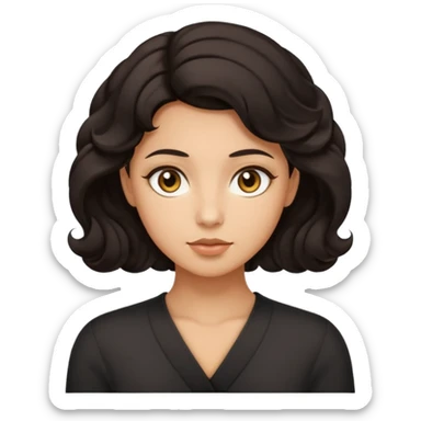 This avatar has tightly curled dark hair styled upward, a rounded face with golden-brown eyes, and a neutral expression sticker