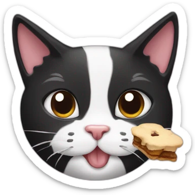 sweet tuxedo cat eating a treat sticker