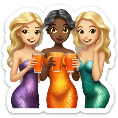 Three beautiful mermaids (light skin) drinking aperol sticker