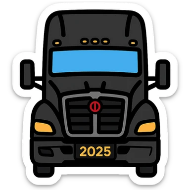 2025 Kenworth T680 truck, black, front view, close-up, minimal flat icon style sticker