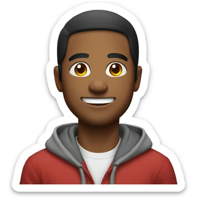 upper body shot of a man smiling and wearing a hoodie sticker