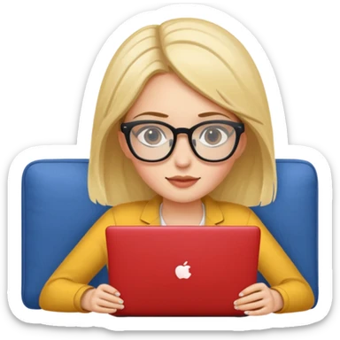 A girl is working with a laptop while lying horizontal on the sofa sticker