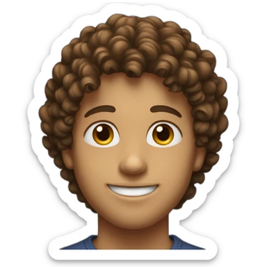 Young man with brun curly hair smiling sticker