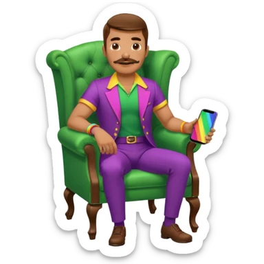 gay man rgb outfit, long chair, mustache sticker