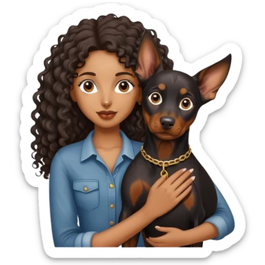 Black girl with long hair holding a Doberman dog sticker